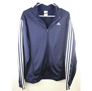 Adidas Jacket Navy Blue Stripes Zip Up Men's L